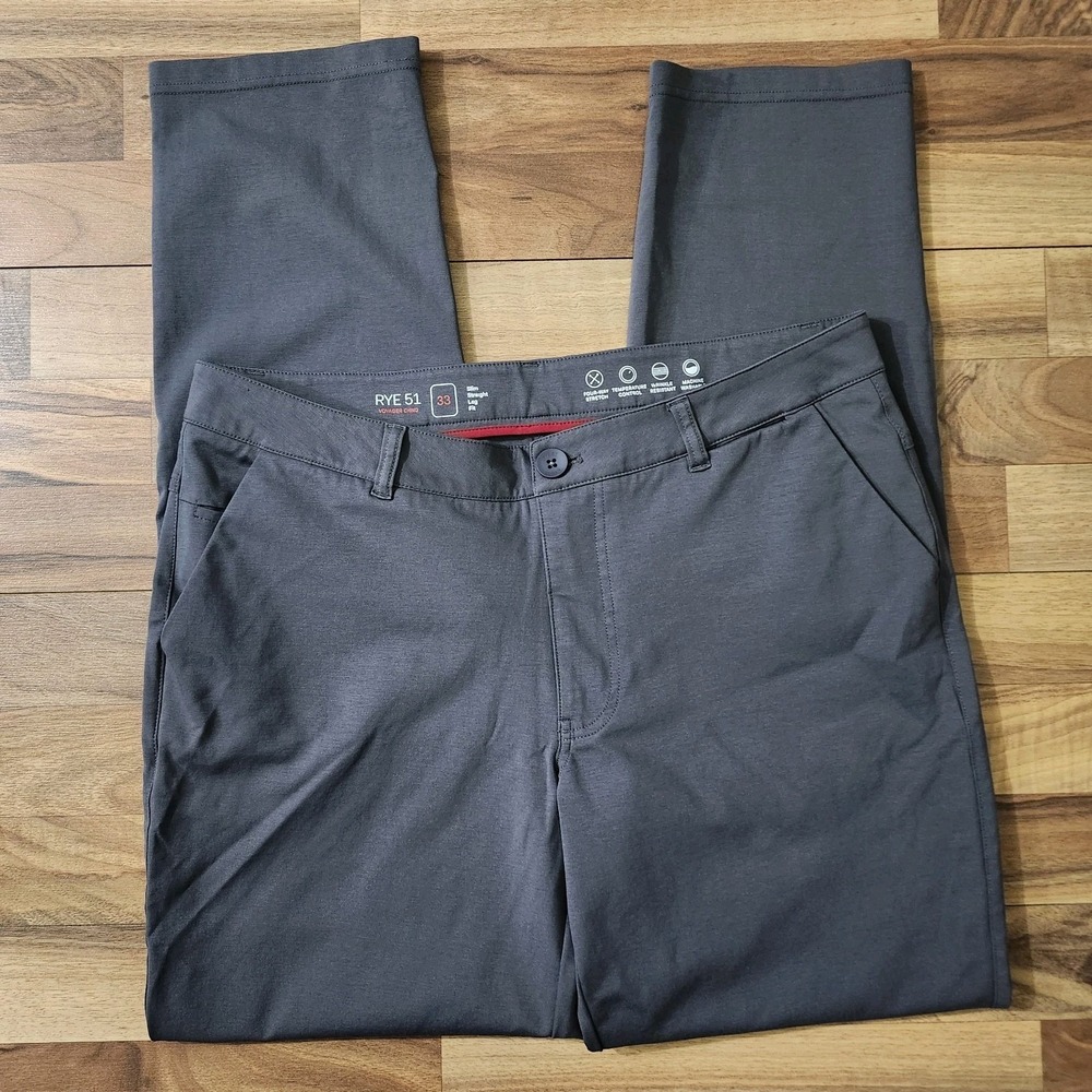 Rye 51 Voyager Chino Pants 33x31 Gray Tech Performance Lightweight 5 Pocket Euc - Picture 1 of 16
